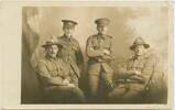A studio photograph of four World War I New Zealand Expeditionary Force soldiers. From the left are Private Albert George Cooper, Private Leslie Dyett, his brother Private Frederick Clarence Dyett and an unidentified soldier from the Wellington Infantry Battalion.

Photographer, Electric Studio.
Date, pre 3 December 1914. This is the date when Albert embarked for Cairo.