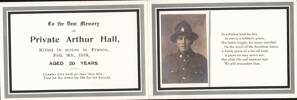 Private Arthur Hall, Commemorative card