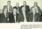 A group of retired postal men who represent more than 320 years' service to the Post Office pictured at a farewell function on the retirement of Mr A. J. Martin. They are from left, back row; Messrs. O. Colling, H. J. Cameron, R. Grierson, and S. Evans. Front row: H. M. Stephens, R. S. Herival, W. Traue, and A. J. Martin.