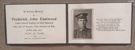 Mourning Card given to family and friends of  Frederick John Eastwood