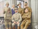 A group photo showing seven New Zealand soldiers (one in civilian clothing) after being invalided to New Zealand in 1900 from the Boer War on the Kumara:
Back row: Charles William Hensman Bould (Wellington) 1st Contingent, Callam (Wellington) Kitchener’s Horse, I Huff (Westland) 2nd Contingent, H West (Christchurch) Robert’s Horse.
Front row: R Fourlong (Wellington) 5th Contingent, W Edwards (Auckland) Robert’s Horse, F M Nightingale (Auckland) 4th Contingent. 
