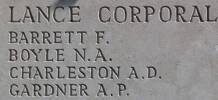 Francis Barrett's name is inscribed on Caterpillar Valley NZ Memorial to the Missing, France.