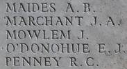 James Mowlem's name is inscribed on Caterpillar Valley NZ Memorial to the Missing, France.