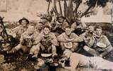 Some of the no. 4 Platoon having a picnic "somewhere in Egypt." Left to right. Jock Black, Athol McDuff, Tom Brien, Sonny Fisher, Don McBeth, (at rear) Jack Middleton, Ted Moore, Dick Bishop, John Moir, Dick Ward, Bill Bristow (in front) Taken at the Barrage in Egypt. All are 1st Echelon