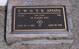 801882, 2nd NZEF, Pte T.W.O.T.R. APIATA, 28 Maori Btn, died 30.4.2001 aged 80 yrs.
He is buried in the Taruheru Cemetery, Gisborne
Blk RSA32 Plot 26