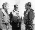 457 Squadron Pilots left to right, Flight Lieutenant Harold North, Pilot Officer G.C.Russell, Squadron Leader P.M.Brothers.