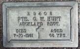Pte # 29408 G W HUNTAUCKLAND REGTDied 7-10-1951 aged 68yrs He is buried in the Hautapu Cemetery, Cambridge PLOT: RSA Lawn A 3 4
