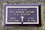 Pte # 65476 Panapa RATAHI NZ INFANTRYDied 9-7-1946 Aged 25yrsHe is buried in the Hillcrest Cemetery, Whakatane