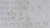 Thomas Tobin's name is inscribed on Messines Ridge NZ Memorial to the Missing, West-Flanders, Belgium.