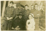 Group photo of soldiers and nurses; Bill possibly second from left (though it&#39;s hard to tell if his hat is the usual lemon squeezer).