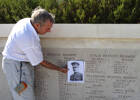 Richard Poole holding a portrait of Lt. Col. William George Malone at the Chunuk Bair (New Zealand) Memorial, Chunuk Bair Cemetery, Gallipoli, Turkey beside Malone&#39;s name.