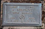1st NZEF, 11080 Sgt A MULGROVE, Rifle Brigade, died 2 May 1972 aged 78 years. He is buried in the Taruheru Cemetery, Gisborne  Block RSA Plot 640