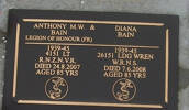 ANTHONY M.W. BAIN (Legion of Honour [FR]); 4151, 1939-45. Lt. R.N.Z.V.R., died 24.8.2007 aged 85 years.
& Diana BAIN
1939-45
26151 LDG WREN
Died 7.6.2008
Aged 85 YRS