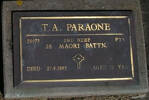 2nd NZEF, 25973 Pte T A PARAONE, 28 Maori Battn, died 27 September 1983 aged 71 years.
He is buried in the Taruheru Cemetery, Gisborne
Blk RSA 34 Plot 141
