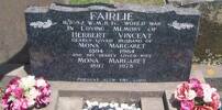 FAIRLIE - 11/1082 W.M.R., 1st World War, in loving memory of HERBERT VINCENT, dearly loved husband of Mona Margaret, 1894-1964; and his dearly loved wife, MONA MARGARET, 1897-1978. 
Present with the Lord