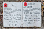 Photograph of Vernon Allen Cunningham's and John Thomas Cunningham's commemoration on their parents' grave in Karori Cemetery