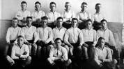 Gordon (middle-row, third from left) in the rugby team at Hutt Valley School. Photo from school archives.