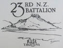 Greeting card published by the 2NZEF, likely for Christmas 1943, by an unknown designer (signed, but illegible). Sent by Ray Squire back to Marlborough New Zealand while the 23rd battalion were stationed in Takrouna in the Sahel region of Tunisia.