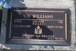 404659, 2nd NZEF, Cpl G.S. WILLIAMS, 1 SUP. COY, died 29.3.1998 aged 78 years. DOROTHY M. A. WILLIAMS, died 4.10.2008, aged 84 yrsBoth are buried in the Taruheru Cemetery, GisborneBlk RSA 34 Plot 469