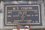 2nd NZEF, 551454 Pte H T COATES, 2 W.W.C., died 19 February 1990 aged 84 years. KATHLEEN G COATES, died 4.12.1998 aged 86 yrs
Both are buried in the Taruheru Cemetery, Gisborne
Blk RSAAS Plot 105