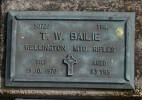 1st NZEF, 50720 Tpr T W BAILIE, Wellington Mtd Rifles, died 19 October 1970 aged 83 years. He is buried in the Taruheru Cemetery, Gisborne Blk RSA Plot 35A