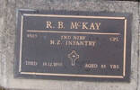 2nd NZEF, 45113 Cpl R B McKAY, NZ Infantry, died 19 December 1993 aged 85 years
He is buried in the Taruheru Cemetery, Gisborne 
Blk RSAAS Plot 145