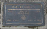 1939-45, 437681 Cpl B A CORBETT, RNZAF, died 18 May 1989 aged 66 years He is buried in the Taruheru Cemetery, Gisborne Block RSAAS Plot 96