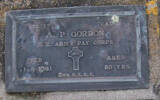 2nd NZEF, 34117 Capt A P GORDON, NZ Army Pay Corps, died 1 June 1981 aged 80 years. He is buried in the Taruheru Cemetery, Gisborne Block RSAA S/A Plot 846