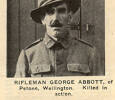 Portrait, George Abbott, published in "New Zealand Sporting and Dramatic Review" of 27 December 1917, page 22. Provided by John Lynch. - No known copyright restrictions