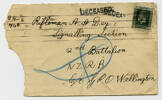 Returned envelope, addressed to Rifleman A.A. Dey, Signalling Section (front) - No known copyright restrictions