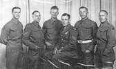 Group, WW2, 8 soldiers, studio photograph: left to right: Trooper Alan Ritchie, Corporal Rodney Shannon (KIA), Sergeant Noel Brady, Flight Sergeant Gordon Calendar (KIA), Cadet Tom War, and Trooper M. Patten. - This image may be subject to copyright