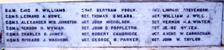 Featherston Cemetery Memorial name panel beginning Eric R. Williams - No known copyright restrictions