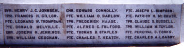 Featherston Cemetery Memorial, detail of names - No known copyright restrictions