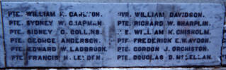 Featherston Cemetery Memorial, detail of names - No known copyright restrictions