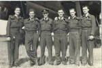 Group, WW2, 6 airmen standing in front of plane: Trevor Morley third from left, taken at Lancaster, 1945 - This image may be subject to copyright