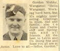 Newspaper cutting, "Hello from Gordon Webby" - This image may be subject to copyright