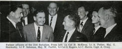 Photograph of former officers of 21 Battalion. From left: Lt Col H. McElroy, Lt A. Potter, Major G. Hawkesby, Lt F. Solomon, Major W. Parfitt, Lt Col G. Rogers, Lt C. Harris, Capt A. Craig. The Weekly News, Wednesday, 12 June 1963, p.32. - This image may be subject to copyright