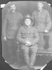 Group, WW1, three soldiers, Oscar William Davis (9/1666) centre, studio portrait, postcard stamped, divided, not posted (kindly provided by family) - No known copyright restrictions
