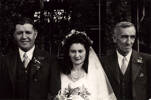 Wedding photo, Harold Mitchell (70057) (right) wedding photo with his daughter Doreen Mitchell and her husband Alec Johnston (404874) ca. 1946 (kindly provided by family) - No known copyright restrictions