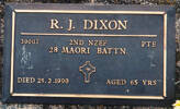 Headstone, bronze plaque R.J. Dixon. Photograph provided by P Baker 2008 - This image may be subject to copyright