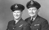 Group, 2 airmen Frederick Allan Friar (left) and Jack Worthington taken in London during World War II. - This image may be subject to copyright