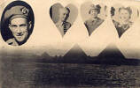 Portrait, montage, soldier, his wife and children with pryamids and hearts. His daughter writes: "The portrait was organised by my father while he was in Cairo. He had a family portrait of us taken in Onehunga before he left for overseas." (collection of J A Martin 557298) - This image may be subject to copyright