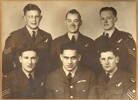 Group photo, 6 airmen, taken just before these men were to leave for home at the end of the war. They are all members of 75 Squadron . The others are from the top left "Andy" Anderson (Dannervirke, mid upper Gunner), Laurie Luxton (bomb aimer, Christchurch), Len Cross (wireless operator) , and the bottom row from the left are Morris Benjamin (West Coast, now lives in Napier, rear gunner) Richard Urlich (NZ426229), Tommy Killroy (navigator). Call sign was T- Tommy for this crew. (Not in photo) F.J. Ratclyffe (flight Engineer) - This image may be subject to copyright