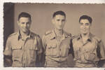 Group, three soldiers, Cairo, left to right: Harry Meltzer (632846), Gerald Meyer Green (667092), and Jack Jaffe (66123) (photo kindly provided by the Jaffe family) - This image may be subject to copyright