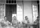 Group, WW2, 4 soldiers relaxing in club, Cairo: Carson 1941 at the club in Cairo seated left. Others in the photo are J.S. Rutherfurd, Max Hill and J.R. Tipping. (supplied by Captain Rutherfurd) - This image may be subject to copyright