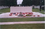 Wreaths, commemoration stone, after a ceremony, Bayeux War Cemetery - This image may be subject to copyright