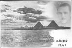 Portrait, photographic montage of soldier with pyramids, Cairo 1941, M. Santos at 25 years old (kindly provided by Santos family) - This image may be subject to copyright