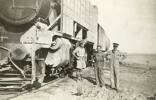 Group, WW2, standing beside locomotive, L - Right: Steve O'Donahue (dec'd), Roy Simons, Darkie Stewart (dec'd) - This image may be subject to copyright