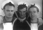 Group, 3 sailors. Greer (left) with crew mates. - This image may be subject to copyright