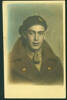 Portrait, Ian Victor Gadsby (42268), great coat, beret, tie, colour tinted, postcard stamped carte postale, divided, not franked (front) - This image may be subject to copyright